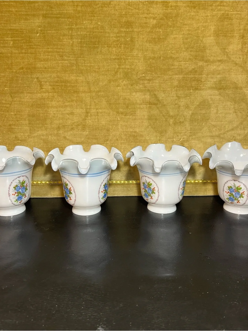 Colonial Blue Floral Roses Milk Glass Shade Ceiling Fan Chandelier Sconce Ruffle